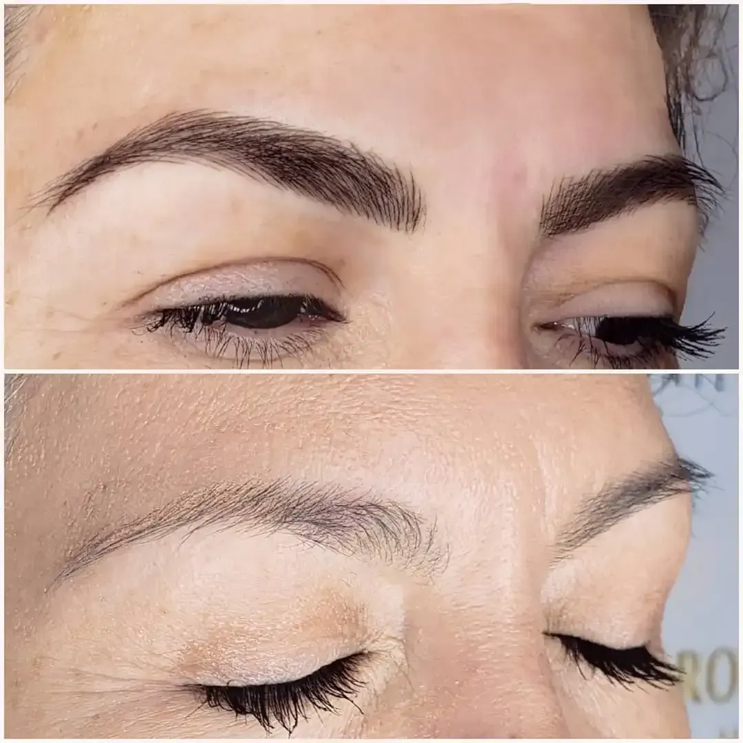 A before and after photo of a woman 's eyebrows.