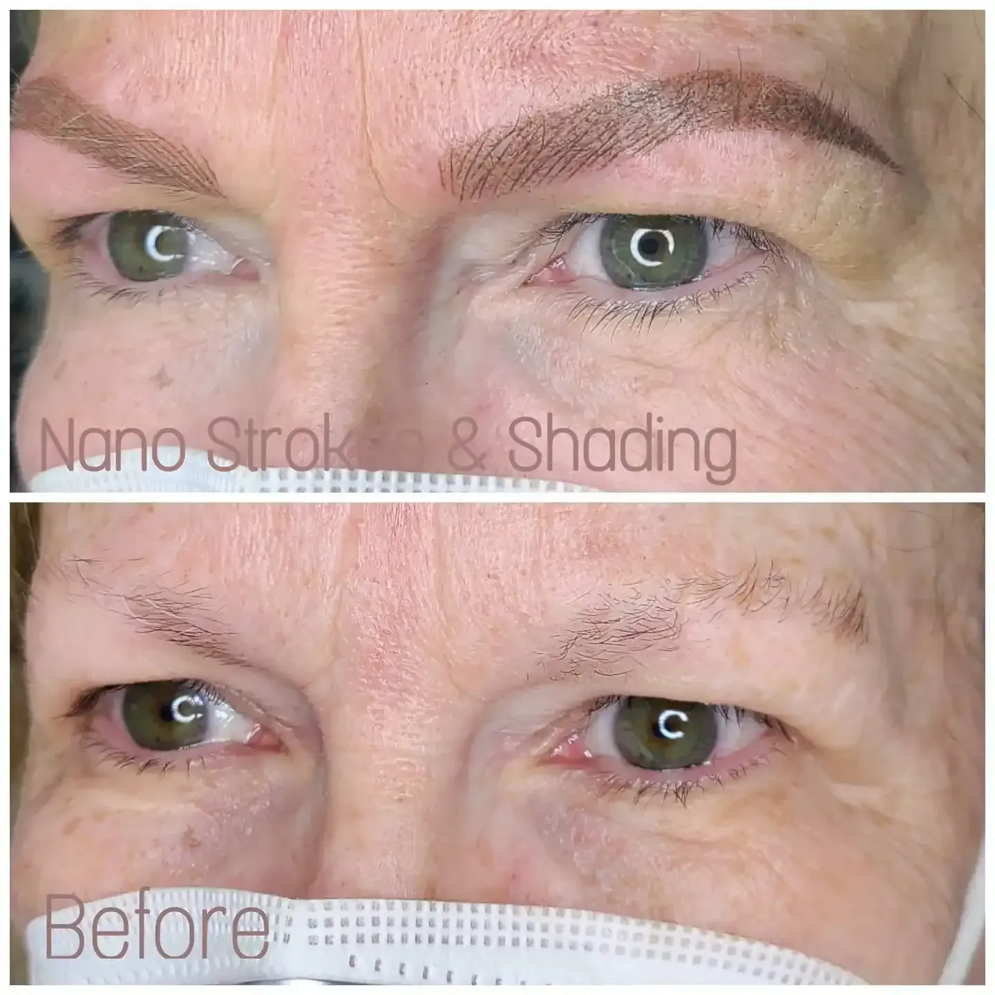 A before and after photo of a woman 's eyebrows