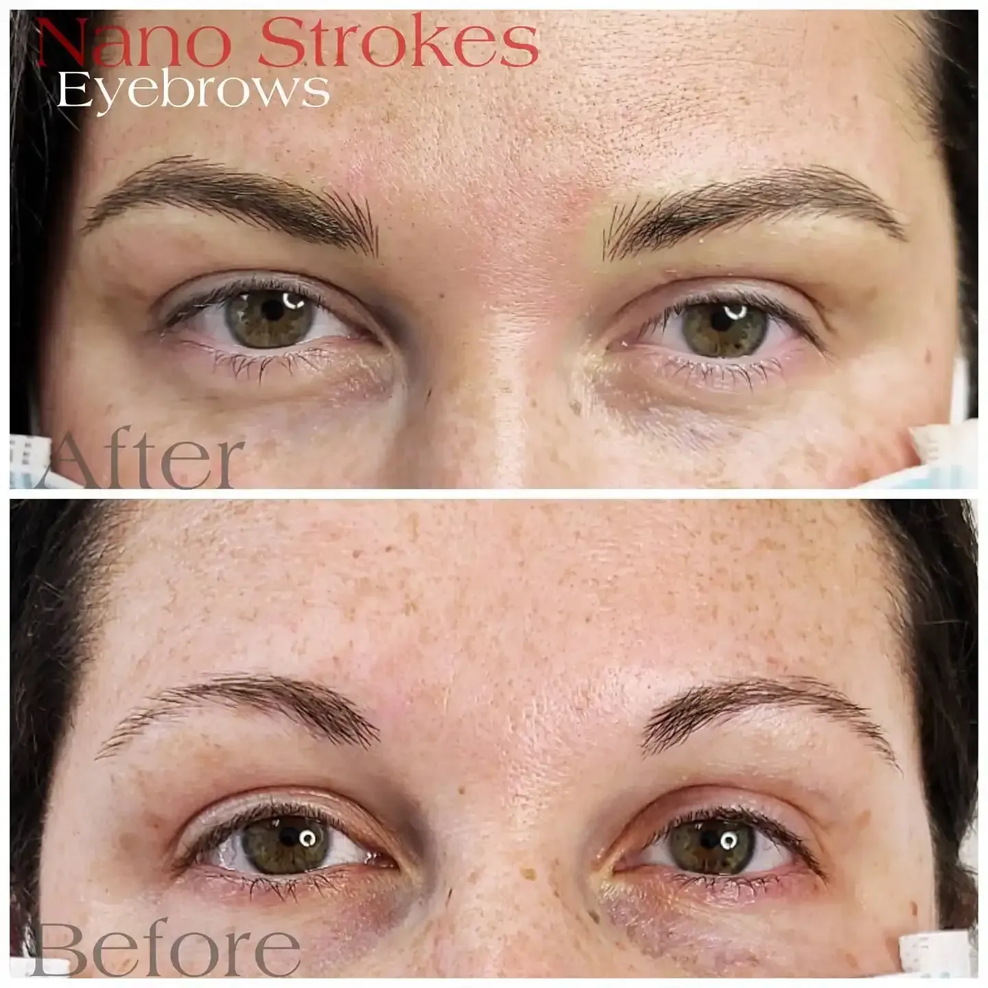 A before and after photo of a woman 's eyebrows.