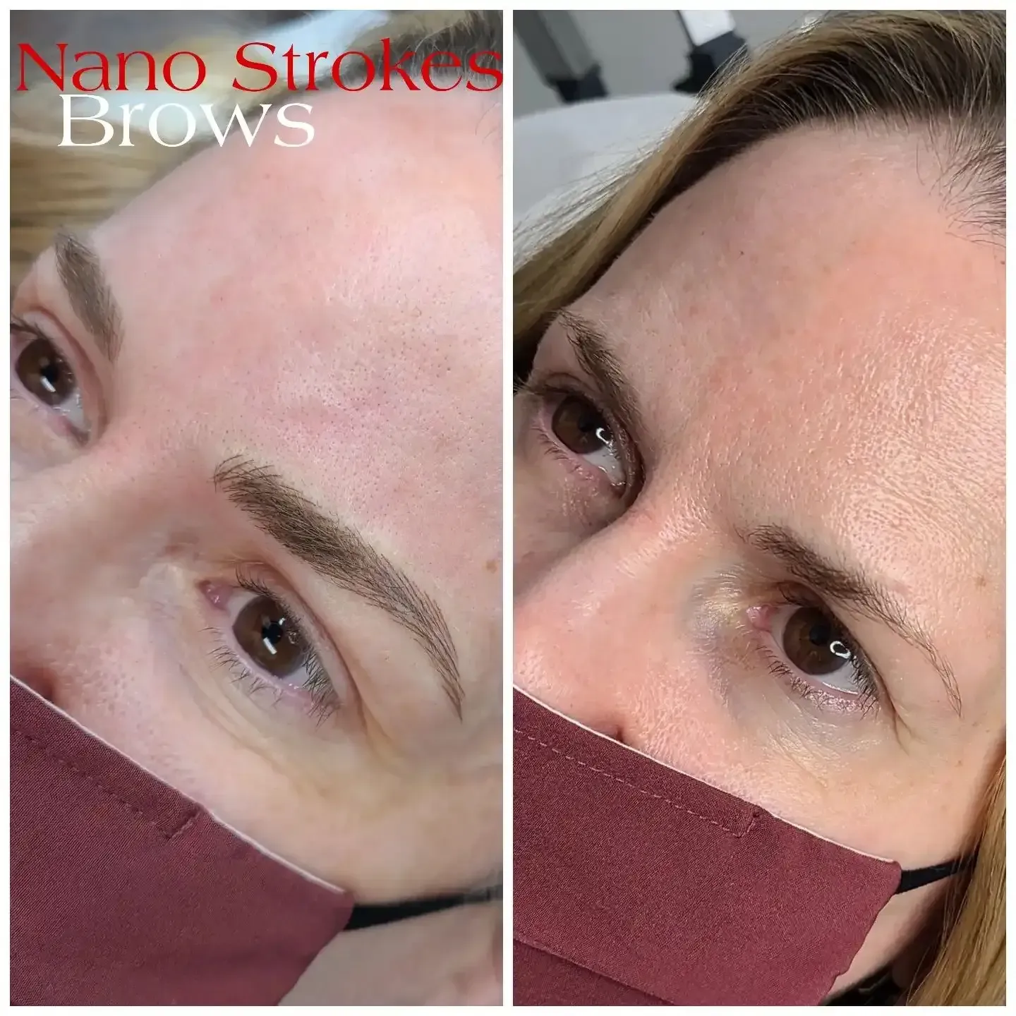 A before and after photo of a woman 's eyebrows.