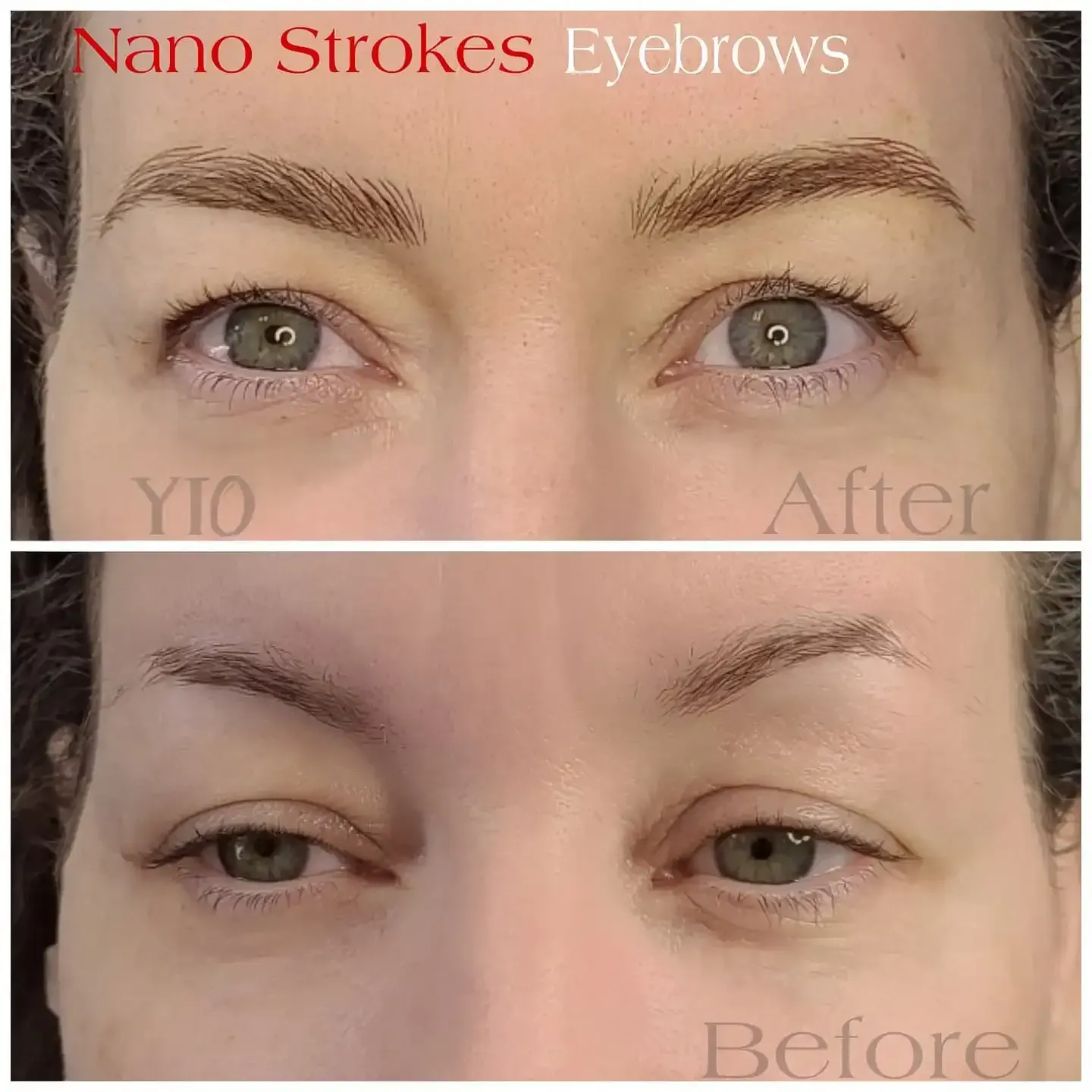 A before and after photo of a woman 's eyebrows