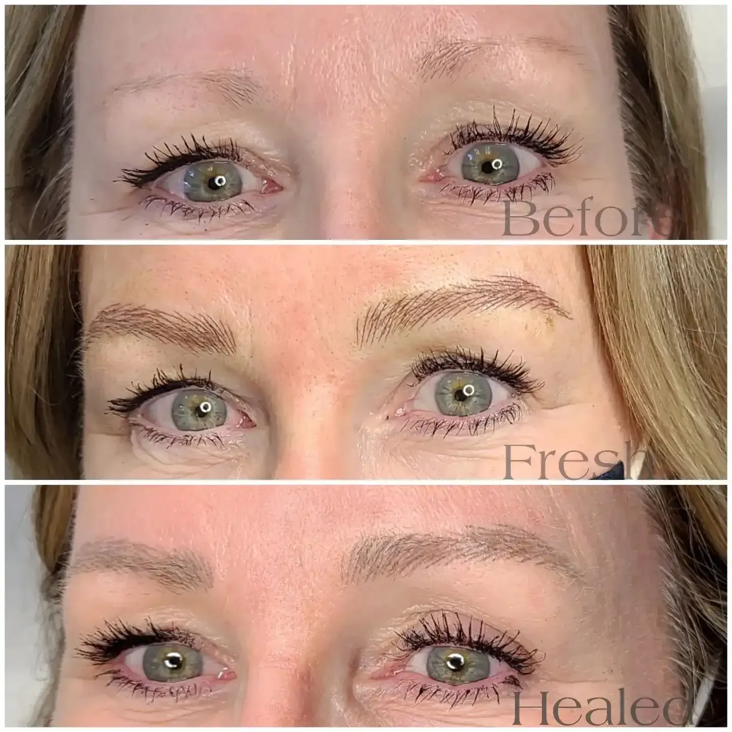 A before and after photo of a woman 's eyebrows