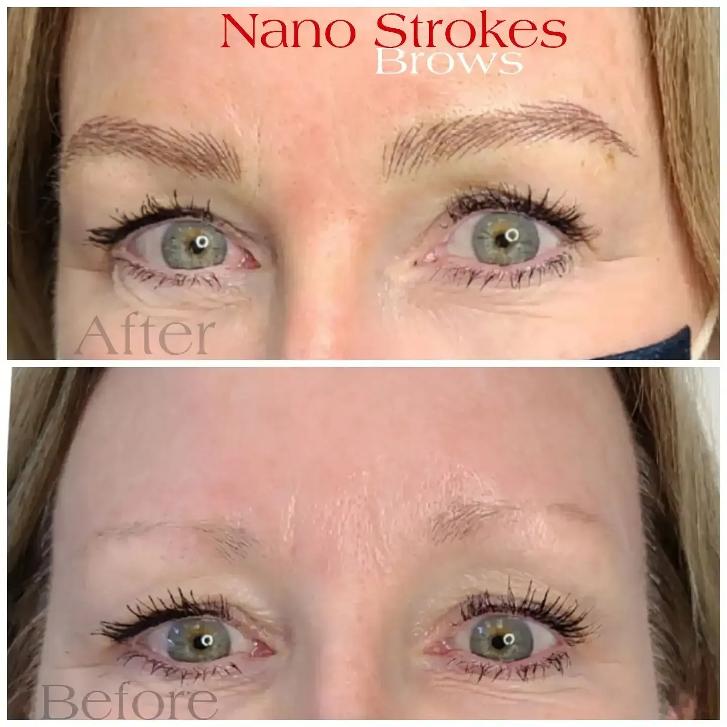 A before and after photo of a woman 's eyebrows