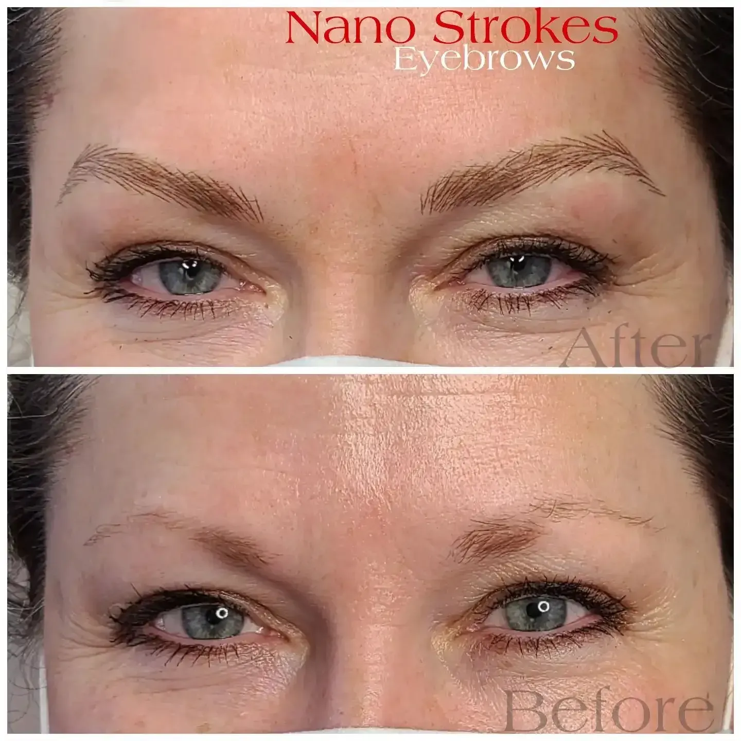 A before and after photo of a woman 's eyebrows.