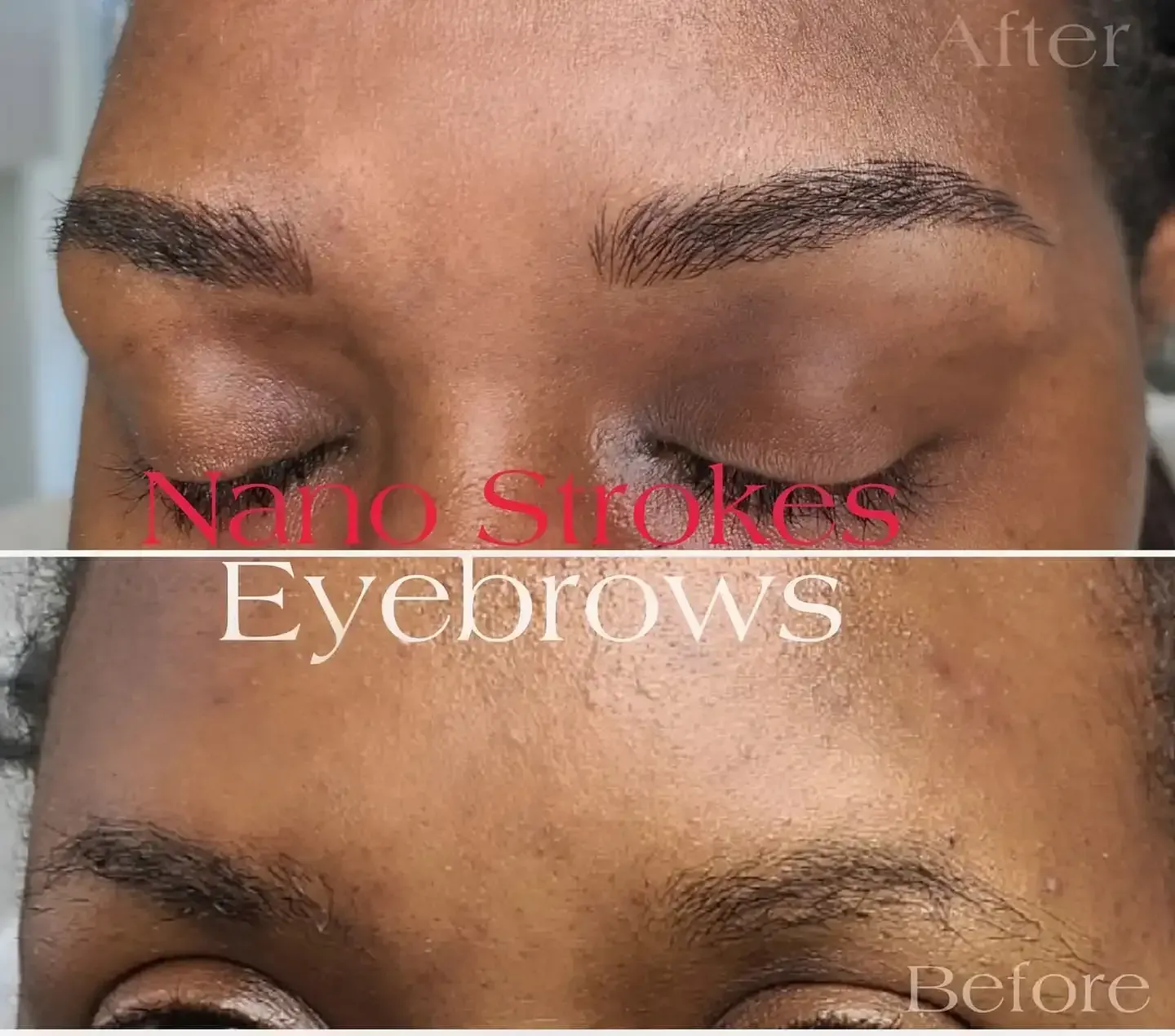 A before and after photo of a woman 's eyebrows