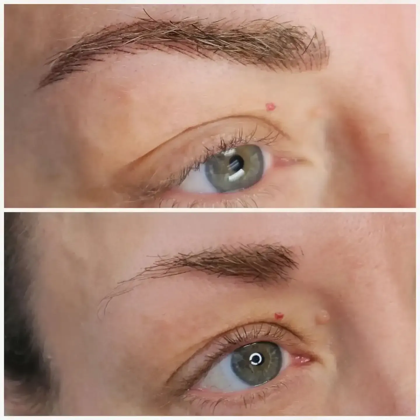 A before and after picture of a woman 's eyebrows.