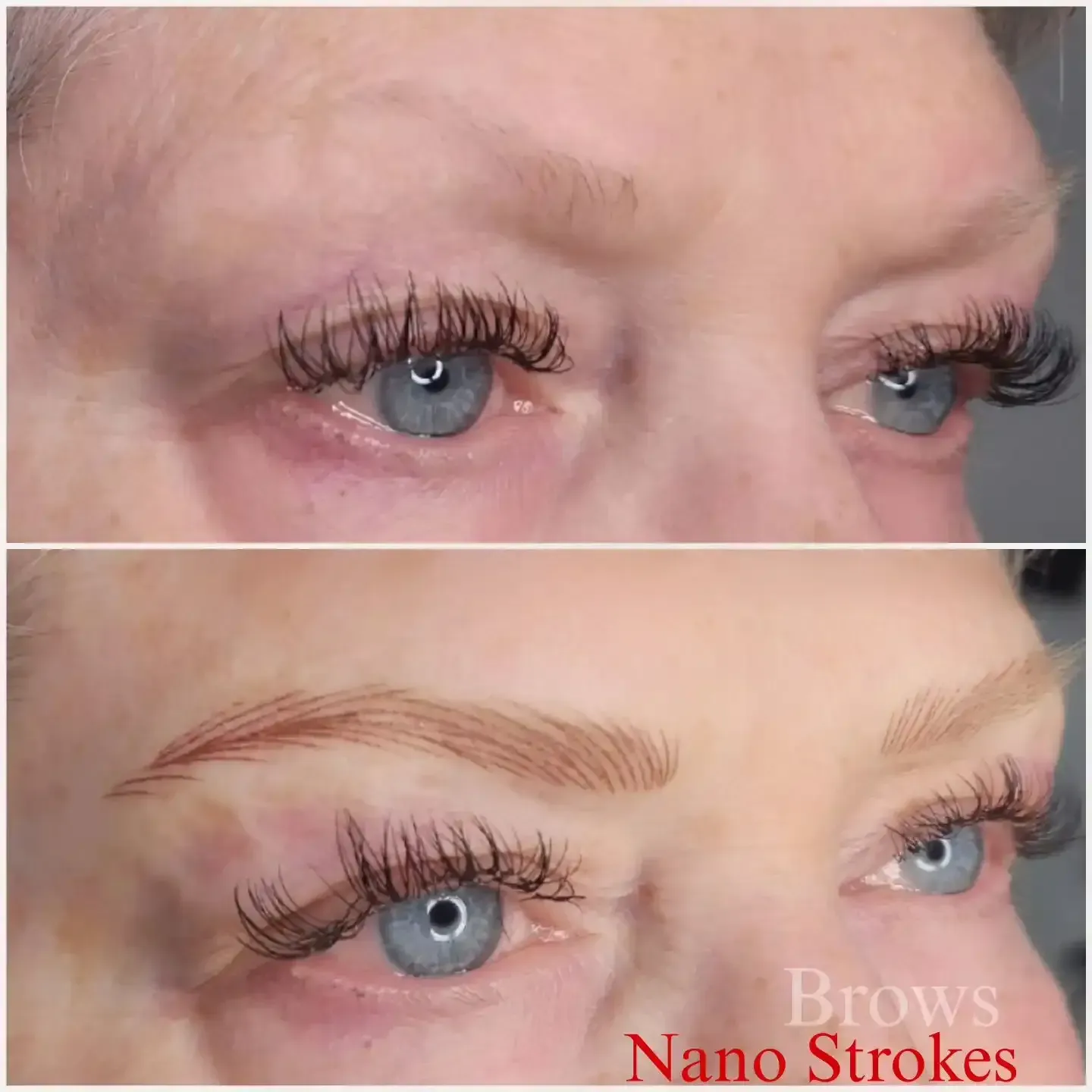 A before and after photo of a woman 's eyebrows