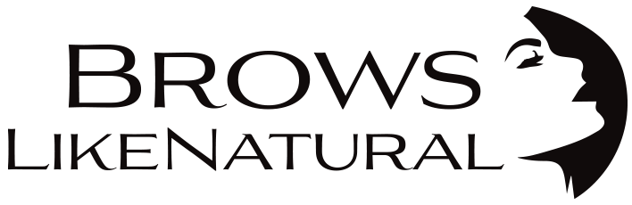A logo for brows like natural with a silhouette of a woman 's face.