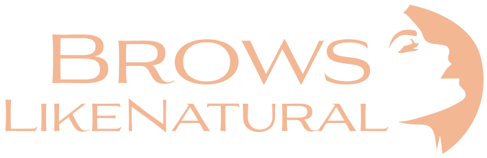 A logo for brows like natural with a silhouette of a woman 's face.