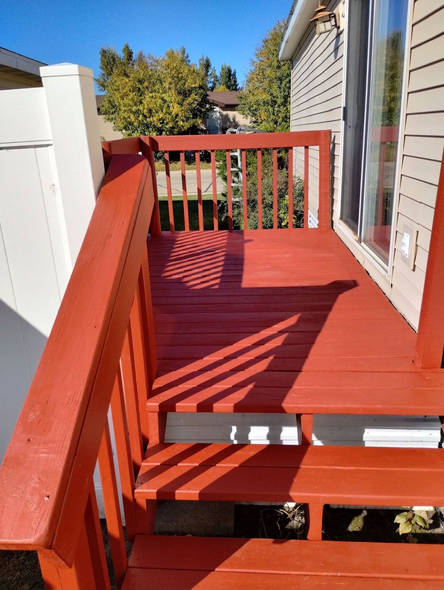 a newly constructed and painted deck