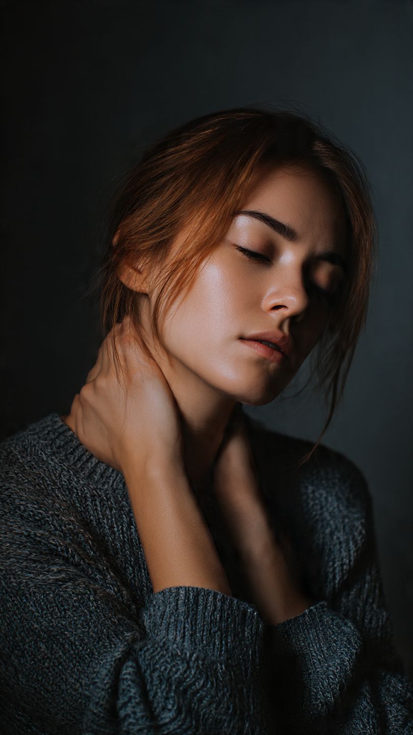 Chiropractor examining a patient's neck in a light-filled office.