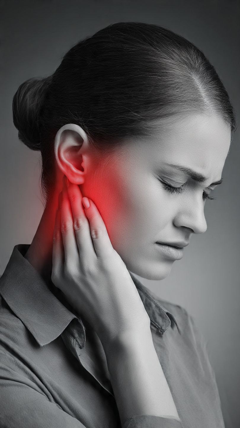 A man is giving an older woman a neck massage while wearing a mask.