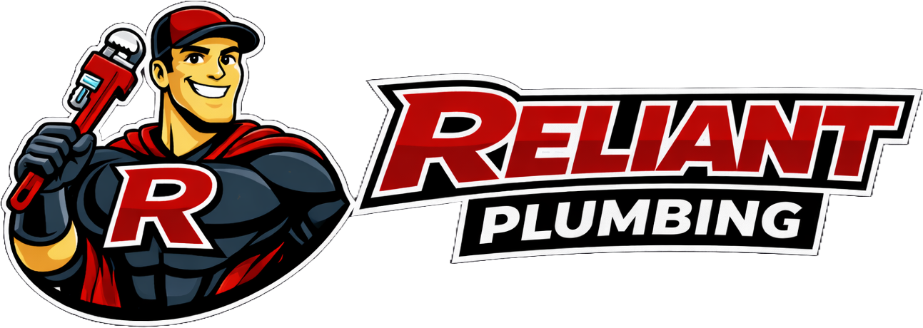 Logo with a superhero plumber holding a wrench,