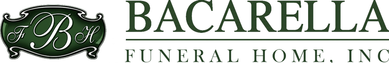 Logo for Bacarella Funeral Home, Inc. featuring a green ornate emblem with a white script "BH" monogram.