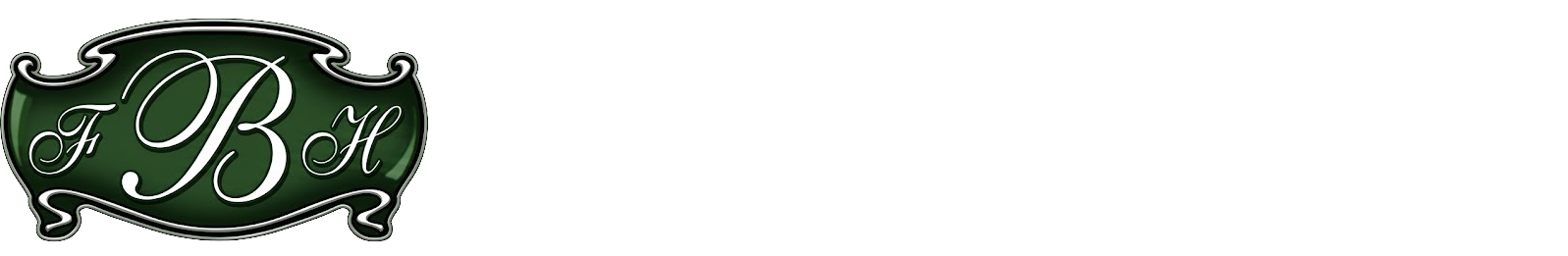 A dark green, decorative emblem featuring the ornate, interconnected white letters 