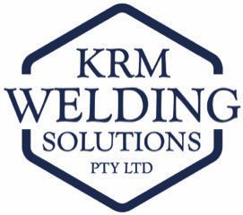 Logo for KRM Welding Solutions. Dark blue hexagonal frame with company name in white.
