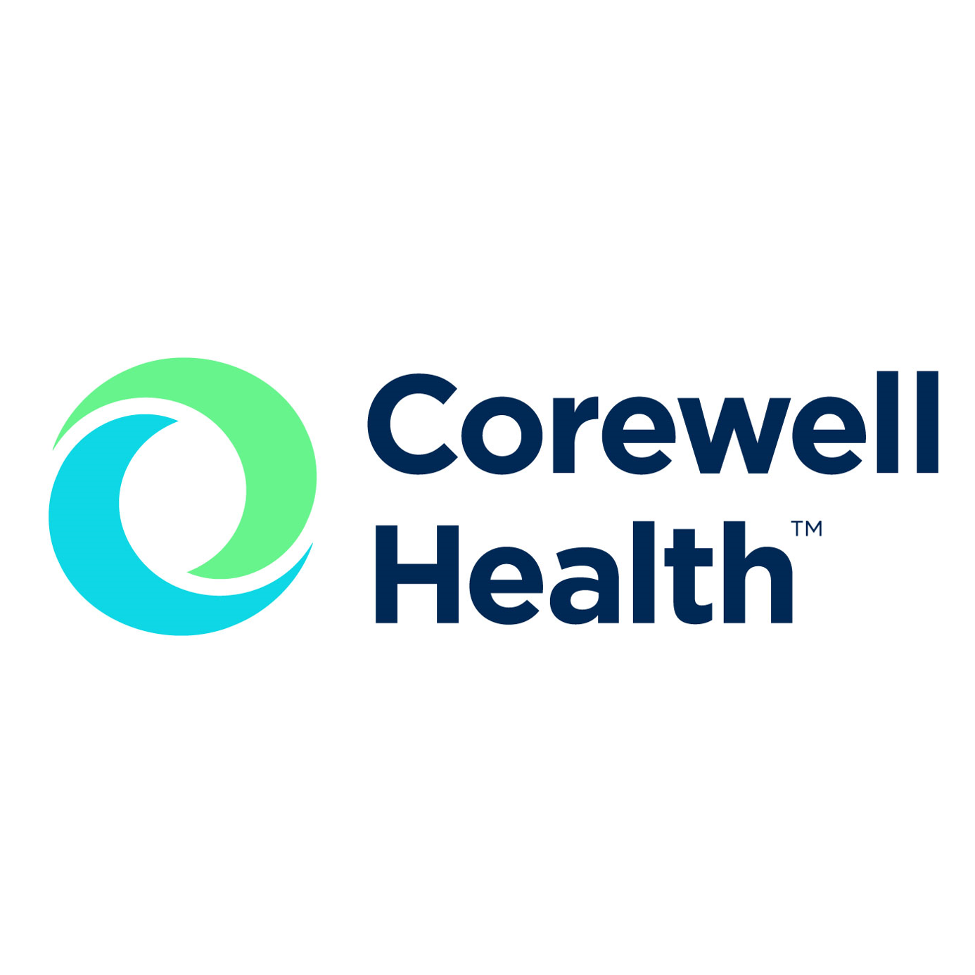 The corewell health logo is a blue and green circle.