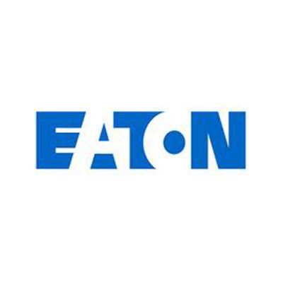 The eaton logo is blue and white on a white background.