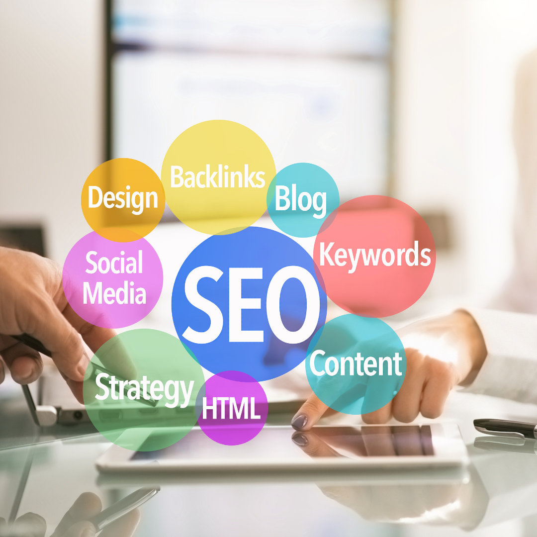 A person is using a tablet with the word seo on it