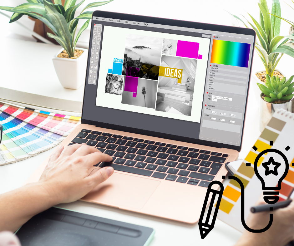 A person is using a laptop computer to create a design.