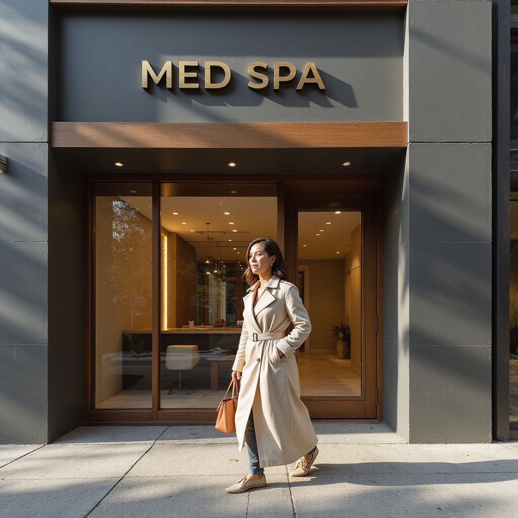 Woman in trench coat walking towards