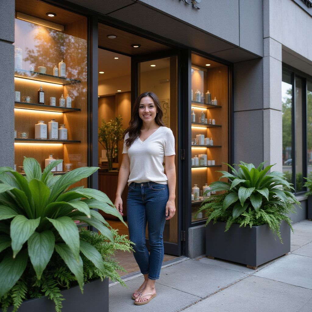 A woman standing outside of  med spa