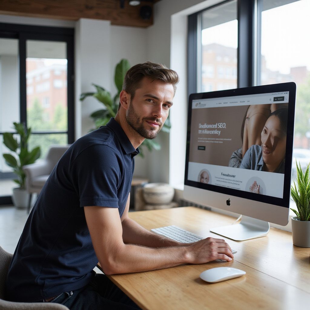 A man is sitting at a desk in front of a computer.