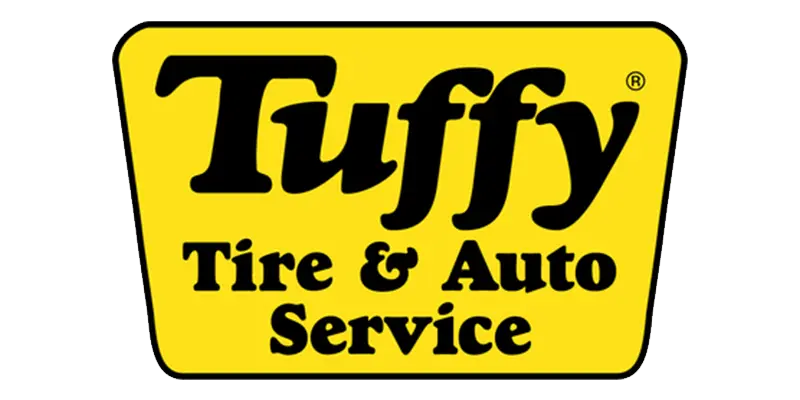 Logo for Tuffy Tire & Auto Service, black and yellow colors.