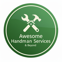 Green circle logo: white wrench, hammer, house icon; "Awesome Handyman Services & Beyond".