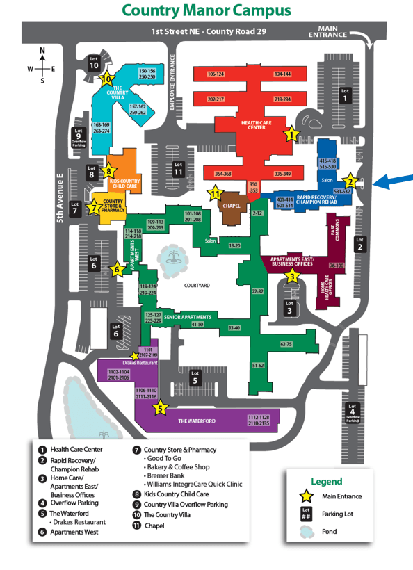 A map of the country manor campus is shown