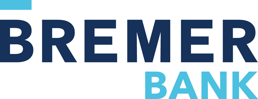 The bremer bank logo is blue and white on a white background.