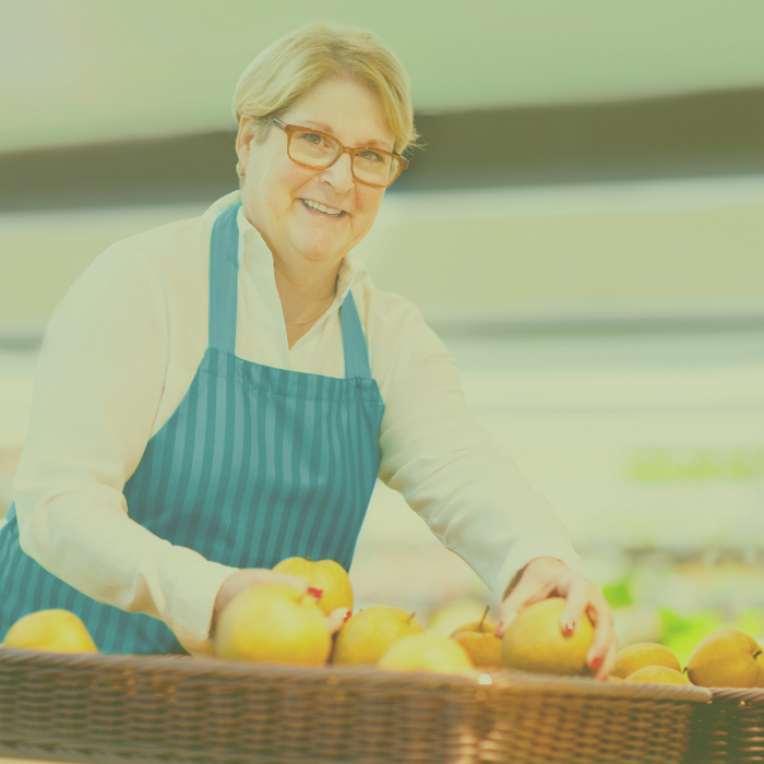 Country Store clerk stocking food