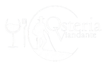 Logo bianco con un bicchiere di vino, una forchetta e la silhouette di uno chef accanto a una mezzaluna e la scritta