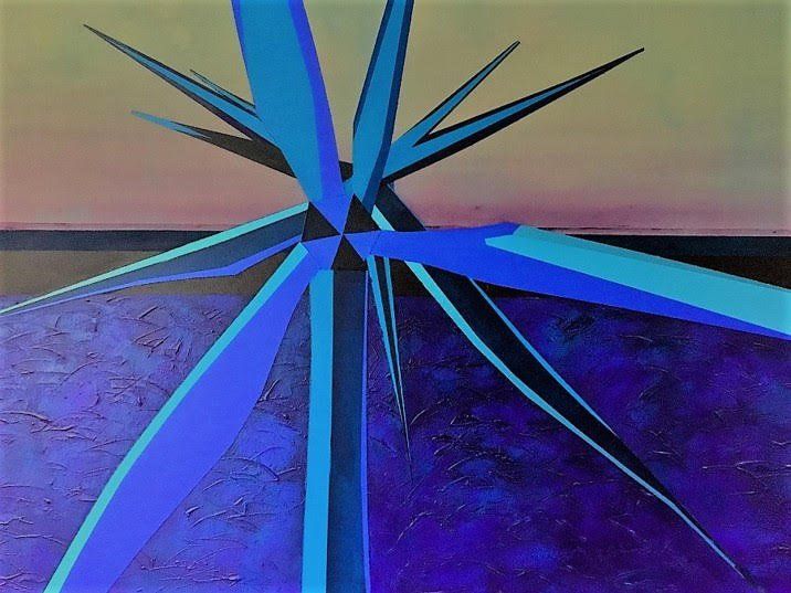 A blue and purple painting with a star in the middle