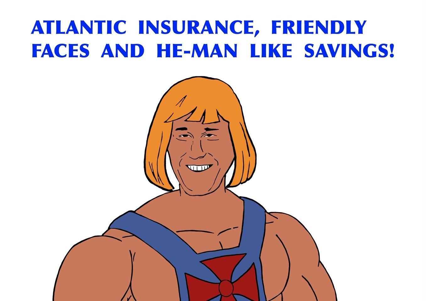 cartoon with he-man hair and body with bob's face