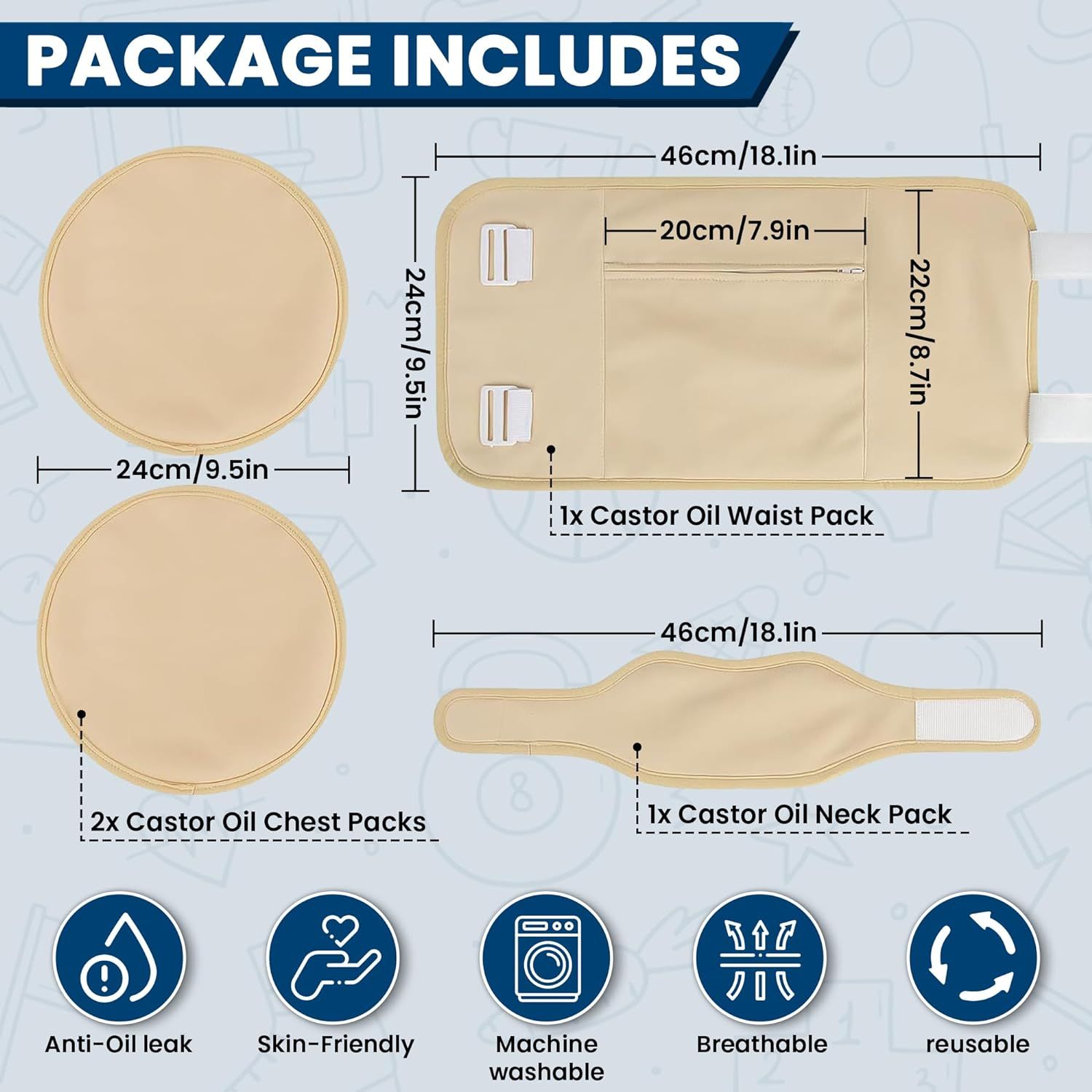 Castor Oil Pack Wrap Set for Women - 4 Pieces