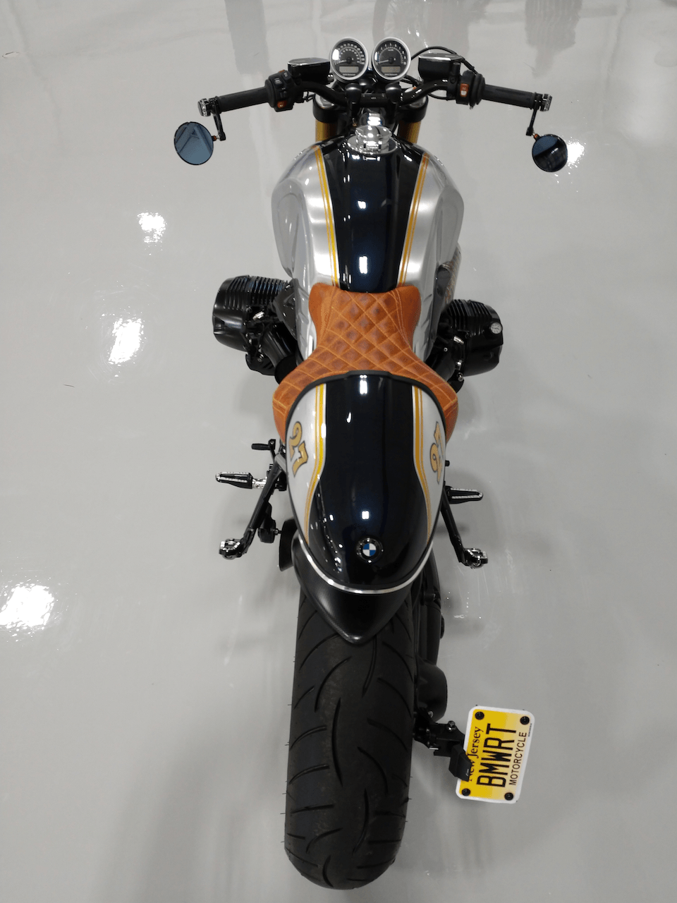 A motorcycle with a new york license plate