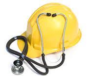 A yellow hard hat with a stethoscope attached to it.