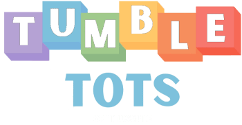 The logo for tumble tots is made of colorful blocks