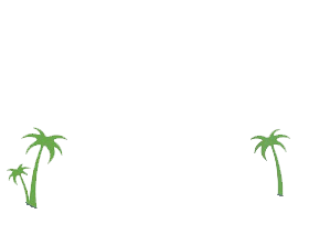 Two green palm trees are standing next to each other on a white background.
