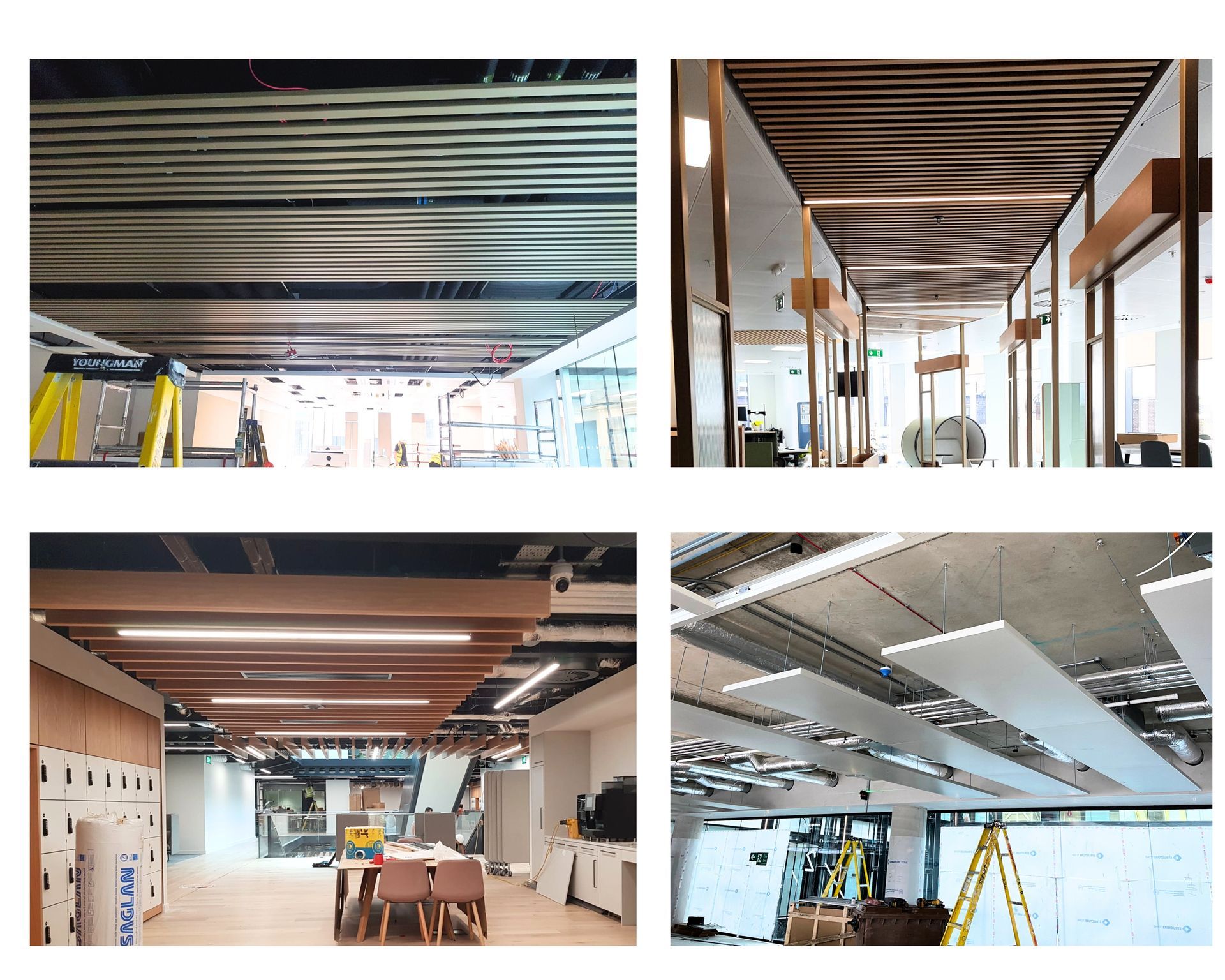 Stylish wooden ceiling with detailed craftsmanship by IMS Build for a modern workspace
