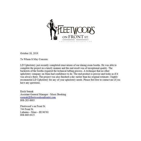 Fleetwoods on Front Street client feedback