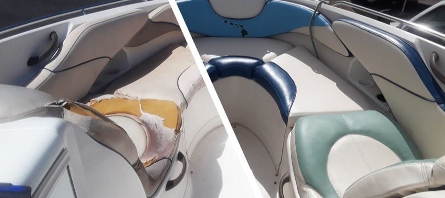 Before and after showing a boats' progress in repari