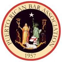 Puerto Rican Bar Association logo with figures representing justice and liberty, surrounded by text, and a star, within a circle.