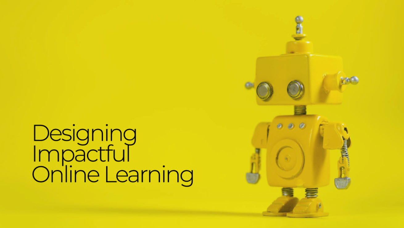 Image of a robot on a yellow background for the blog post designing impactful learning. 