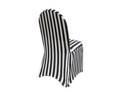 Black-and-white striped upholstered chair viewed from the side
