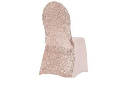 Sparkly beige fabric cover draped over a chair back