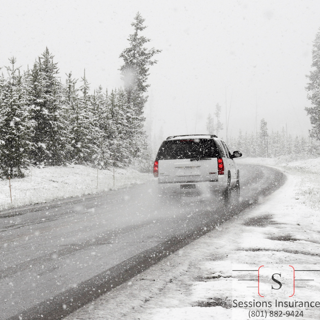 Car driving safley through snow
