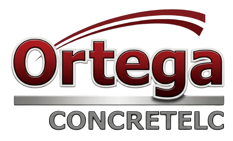 Ortega ConcreteLC logo in red and gray with curved red lines above the name