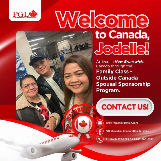 PGL welcome graphic: Jodelle arriving in Canada after her spousal sponsorship was approved